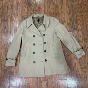GAP Classic Beige Double-Breasted Wool Pea Coat